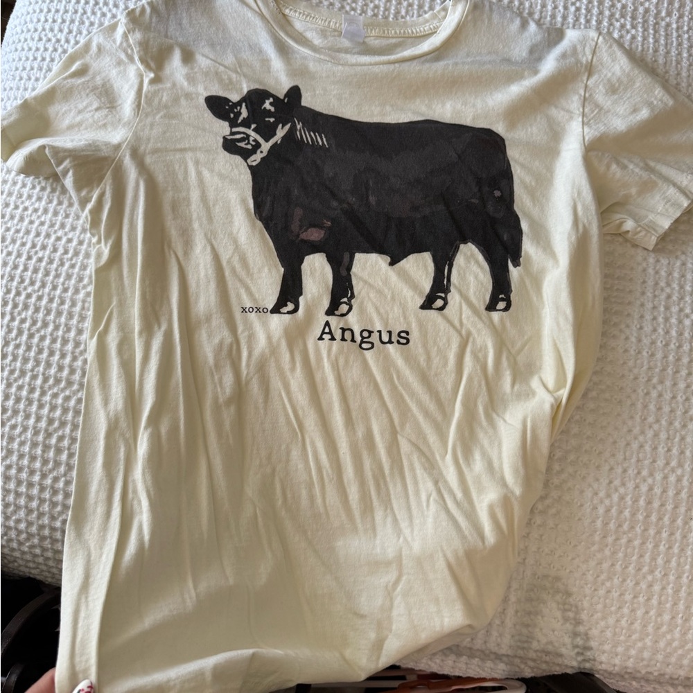 Slightly Distressed T-Shirt with Black Angus Print